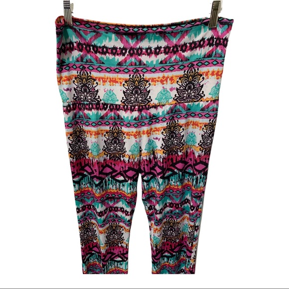 LUCY LOVE ROLL DOWN SUPER FLARE SOFT STRETCHY COLORFUL PAISLEY PANTS SIZE LARGE - Picture 12 of 15